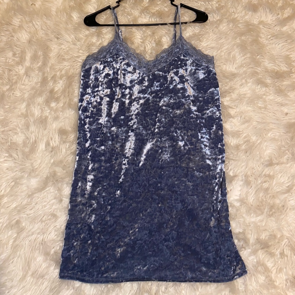 Blue velvet slip dress